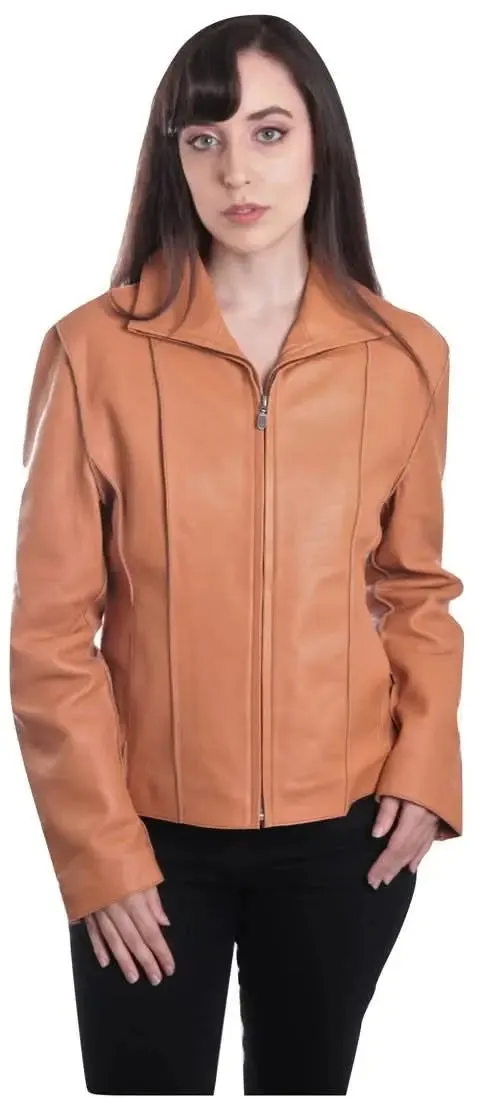 Sophisticated Aaliyah Women's Tan Sheepskin Leather Blazer