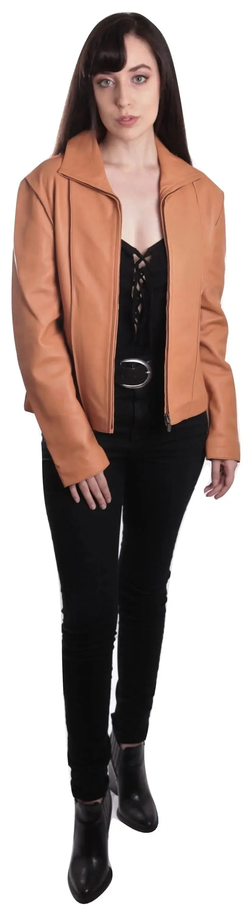 Sophisticated Aaliyah Women's Tan Sheepskin Leather Blazer