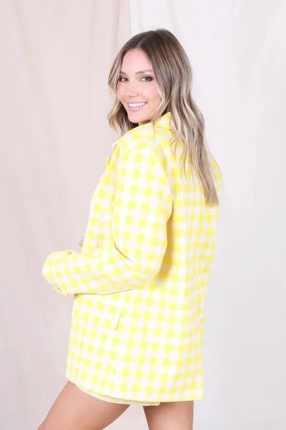 Spring Summer Yellow Plaid Tweed Blazer