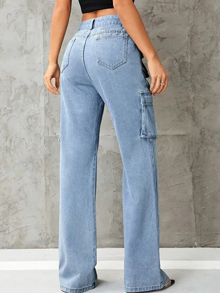 Streetwear Women Y2K Washed Multiple Baggy High Waist Loose Wide Leg Jeans