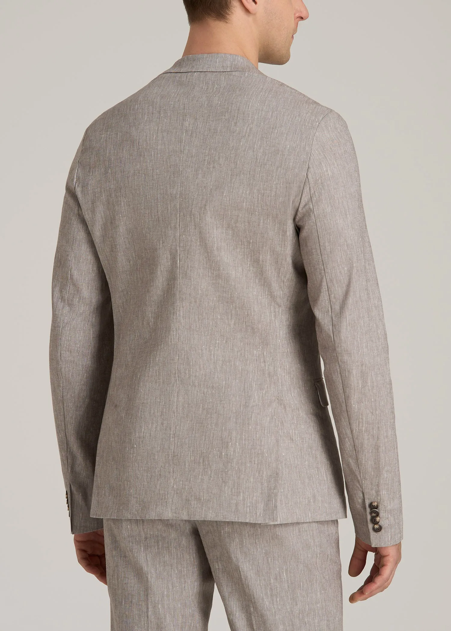 Stretch Linen Blazer for Tall Men in Brown Linen
