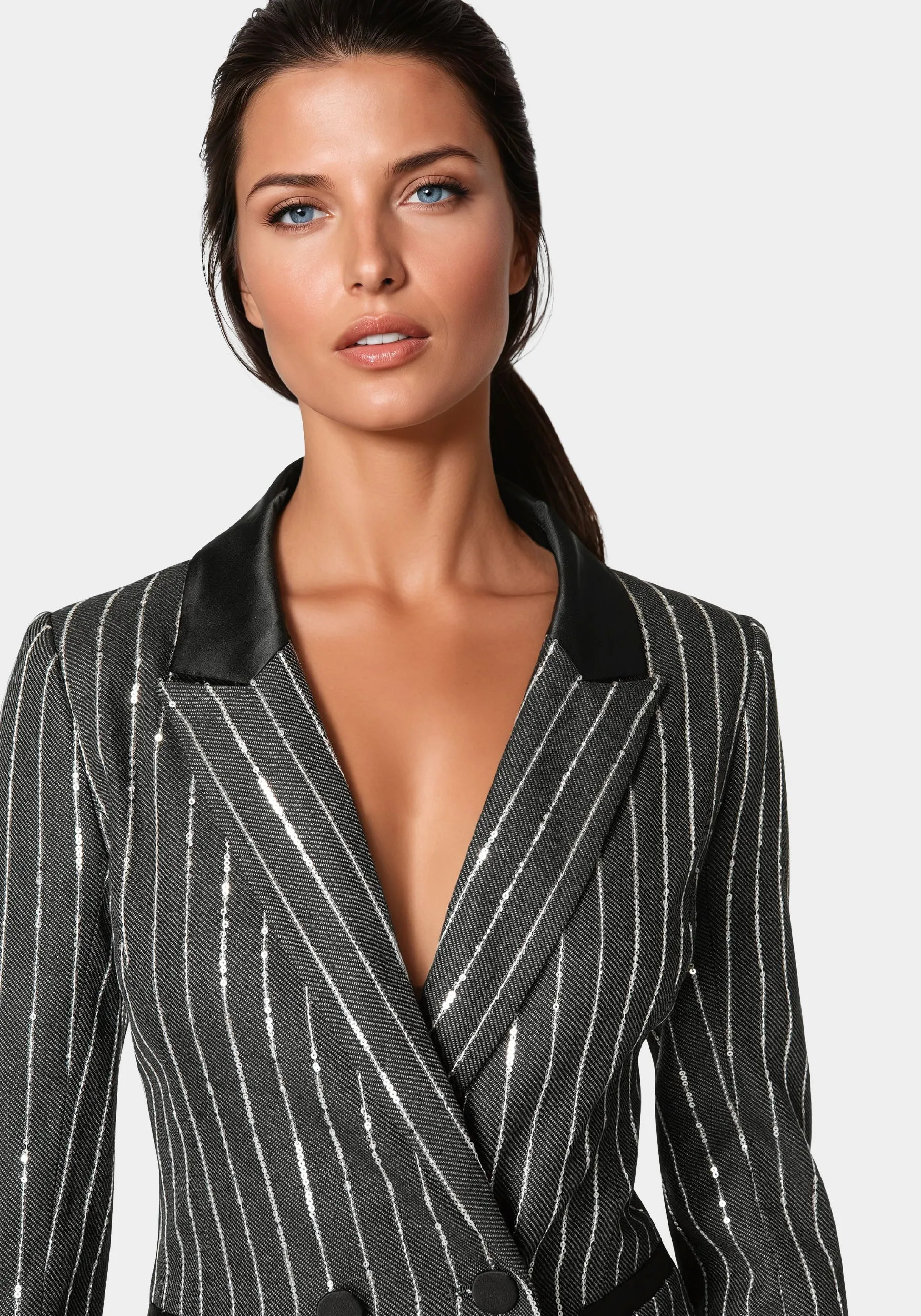 Stripe Sequins Double Breasted Blazer