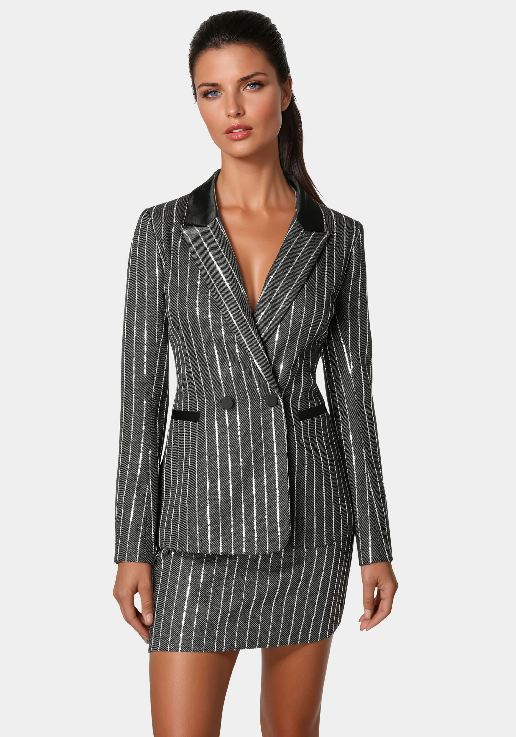 Stripe Sequins Double Breasted Blazer