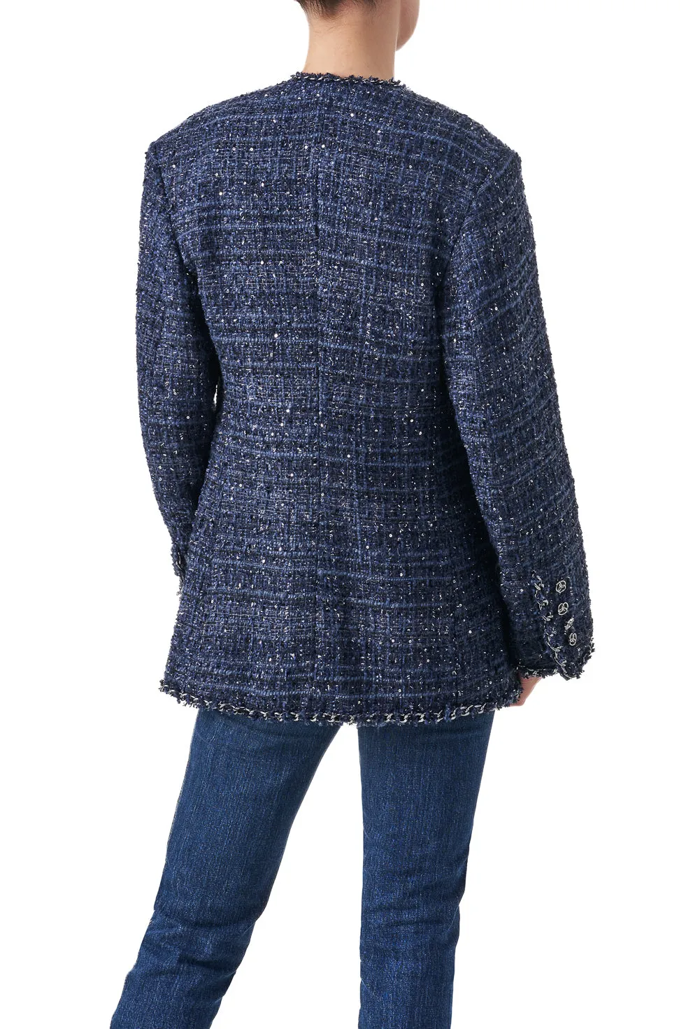 Tamara Blue Chain embellished structured longline blazer