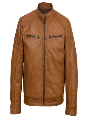 Tan Brown Biker Jacket For Men