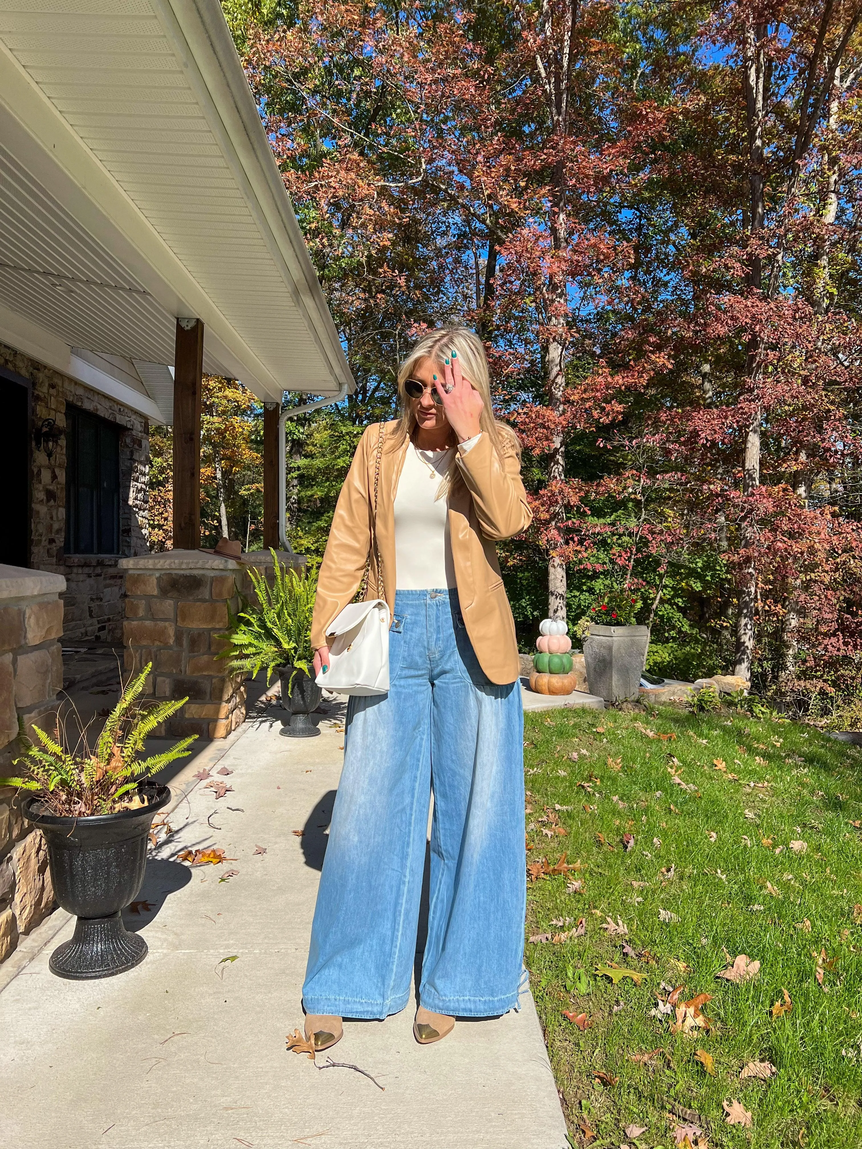 Tan Leather PU Blazer
