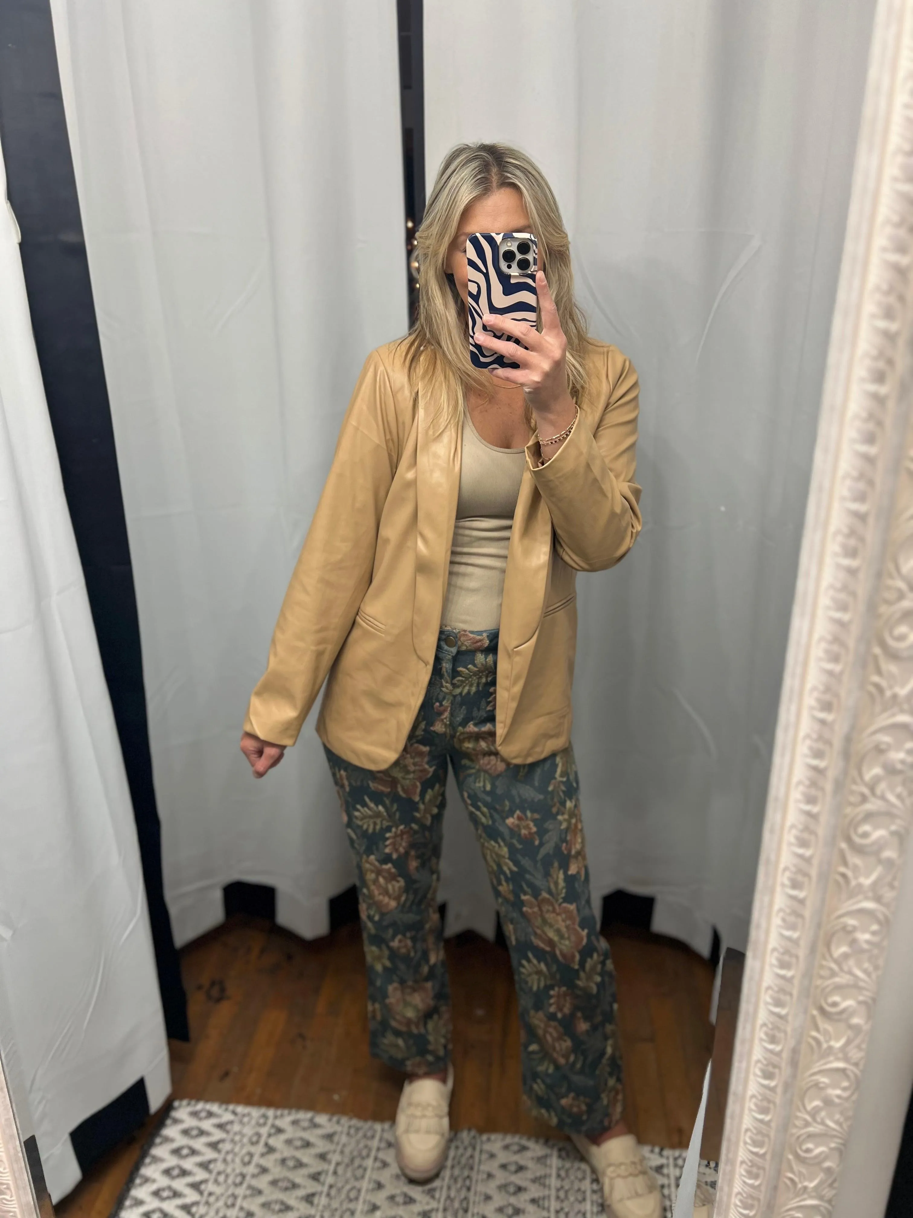 Tan Leather PU Blazer