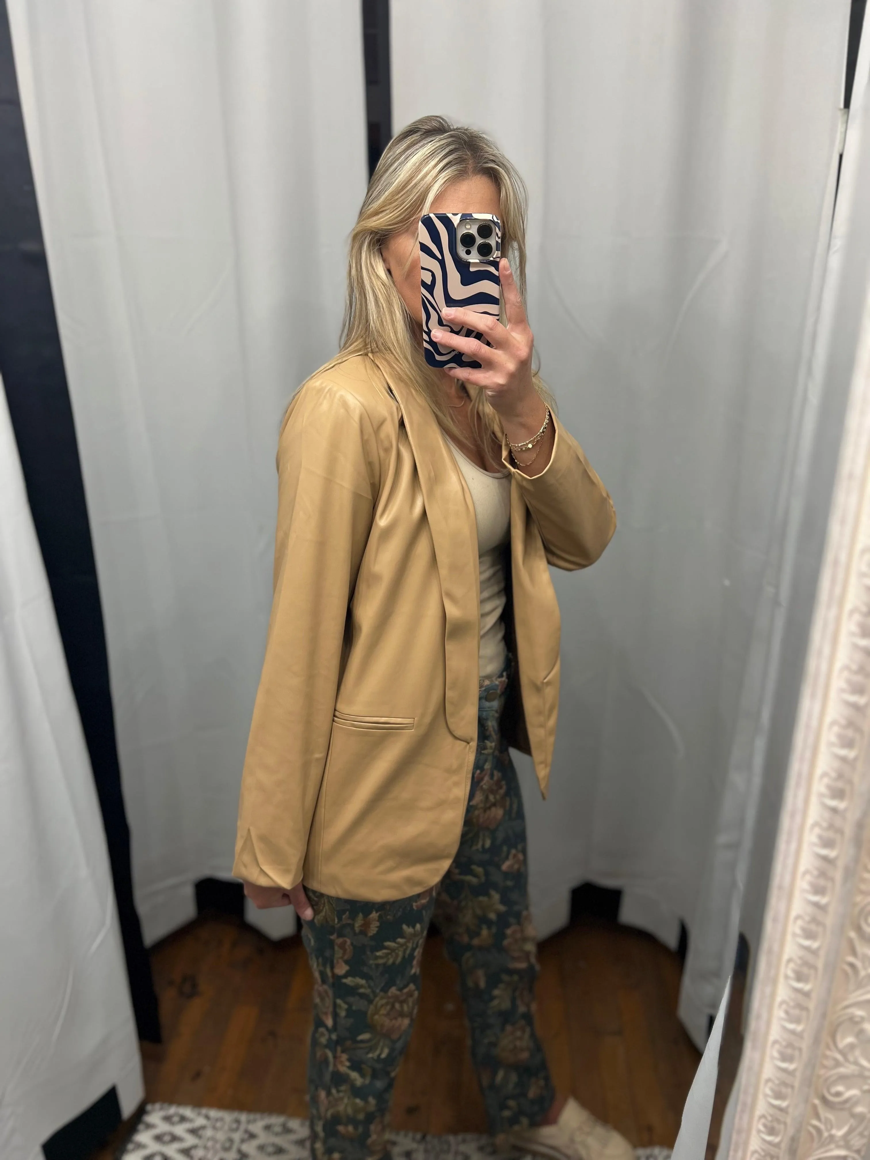 Tan Leather PU Blazer