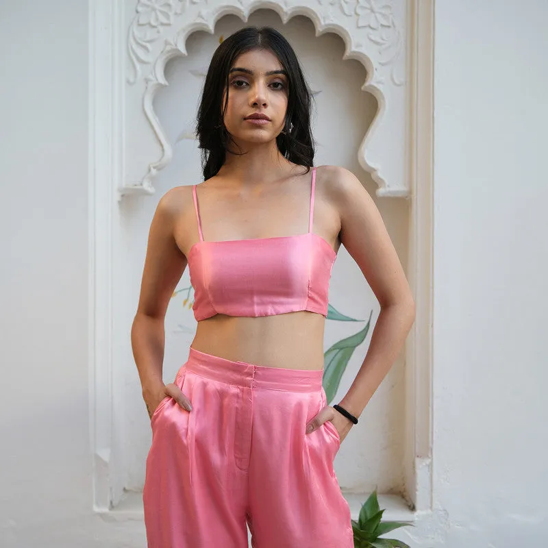 Tencel Co Ord Set For Women | Blazer, Top & Pant  | Oversized Blazer | Pink