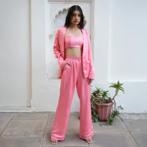 Tencel Co Ord Set For Women | Blazer, Top & Pant  | Oversized Blazer | Pink