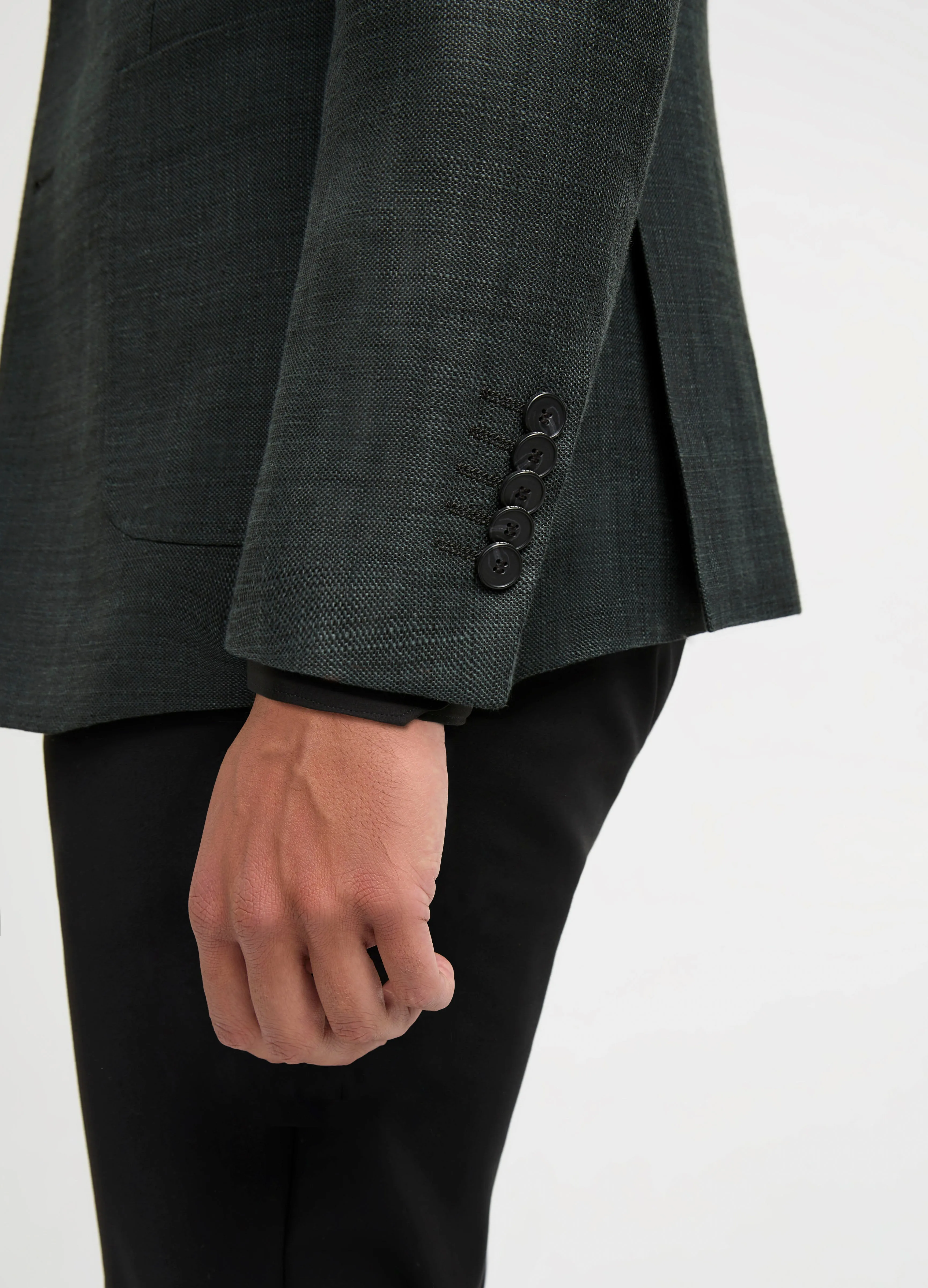 Textured Linen Wool Blazer Dark Khaki