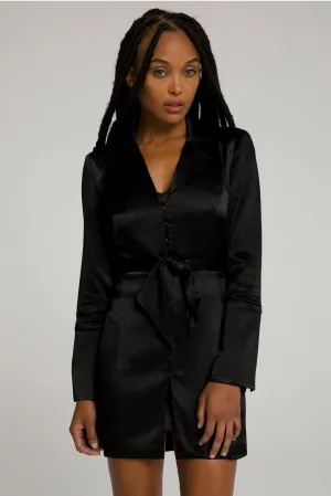TIE WAIST BLAZER DRESS | BLACK001