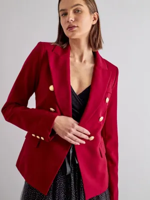 Timeless Fitted Blazer Jacket with Gold Double-Breasted Buttons Bordeaux