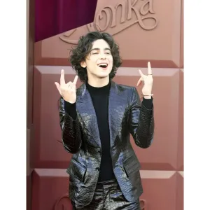 Timoth‚e Chalamet Black Leather Blazer