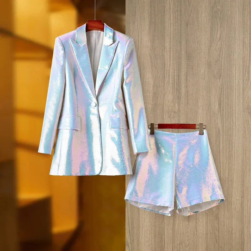 Trend4us Fancy Two-Piece Sequin Blazer and Shorts Set