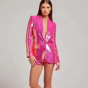 Trend4us Fancy Two-Piece Sequin Blazer and Shorts Set