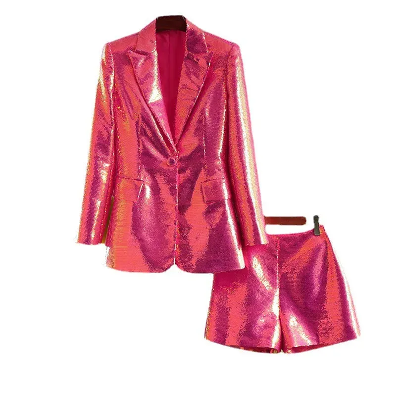 Trend4us Fancy Two-Piece Sequin Blazer and Shorts Set
