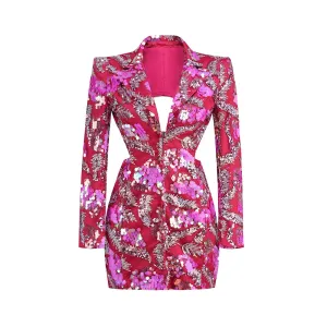Trend4us Sequin Embellished Glam Cutout Blazer Mini Dress
