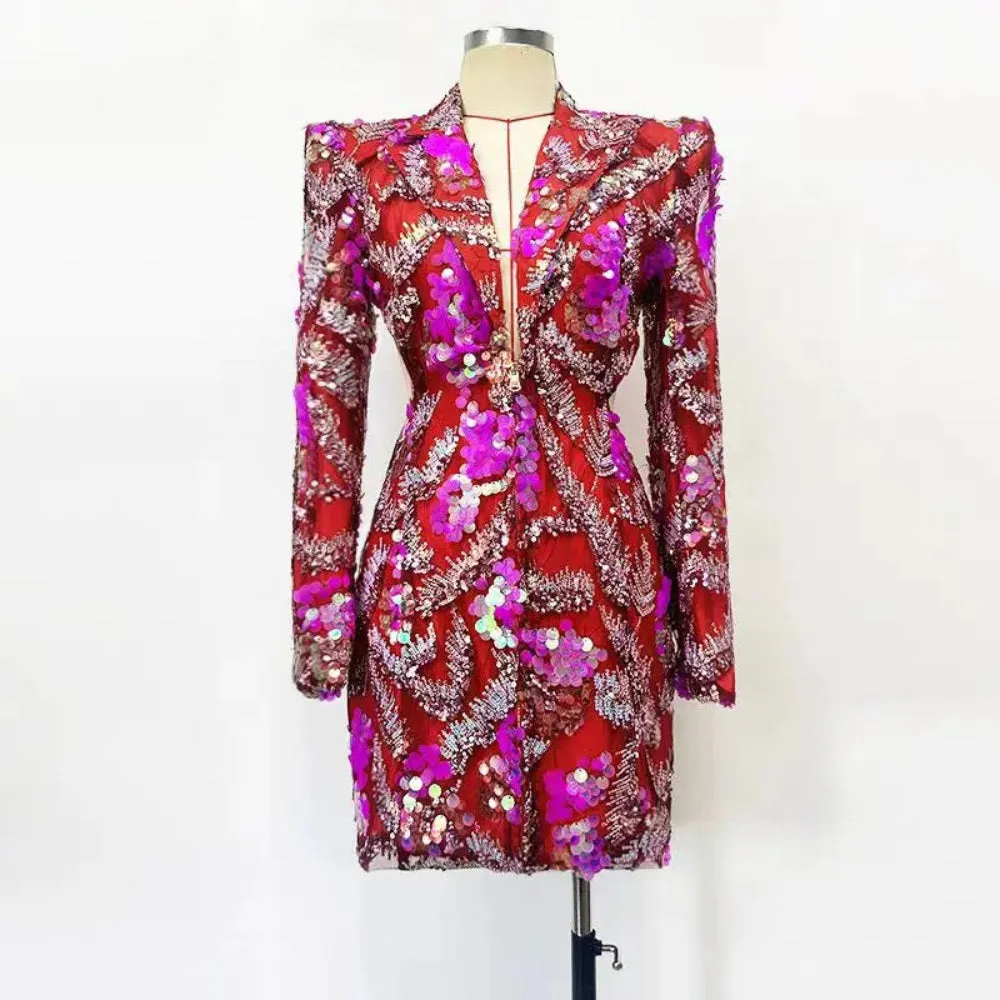 Trend4us Sequin Embellished Glam Cutout Blazer Mini Dress
