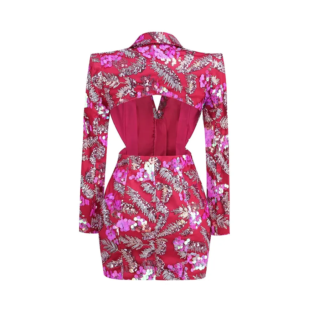 Trend4us Sequin Embellished Glam Cutout Blazer Mini Dress