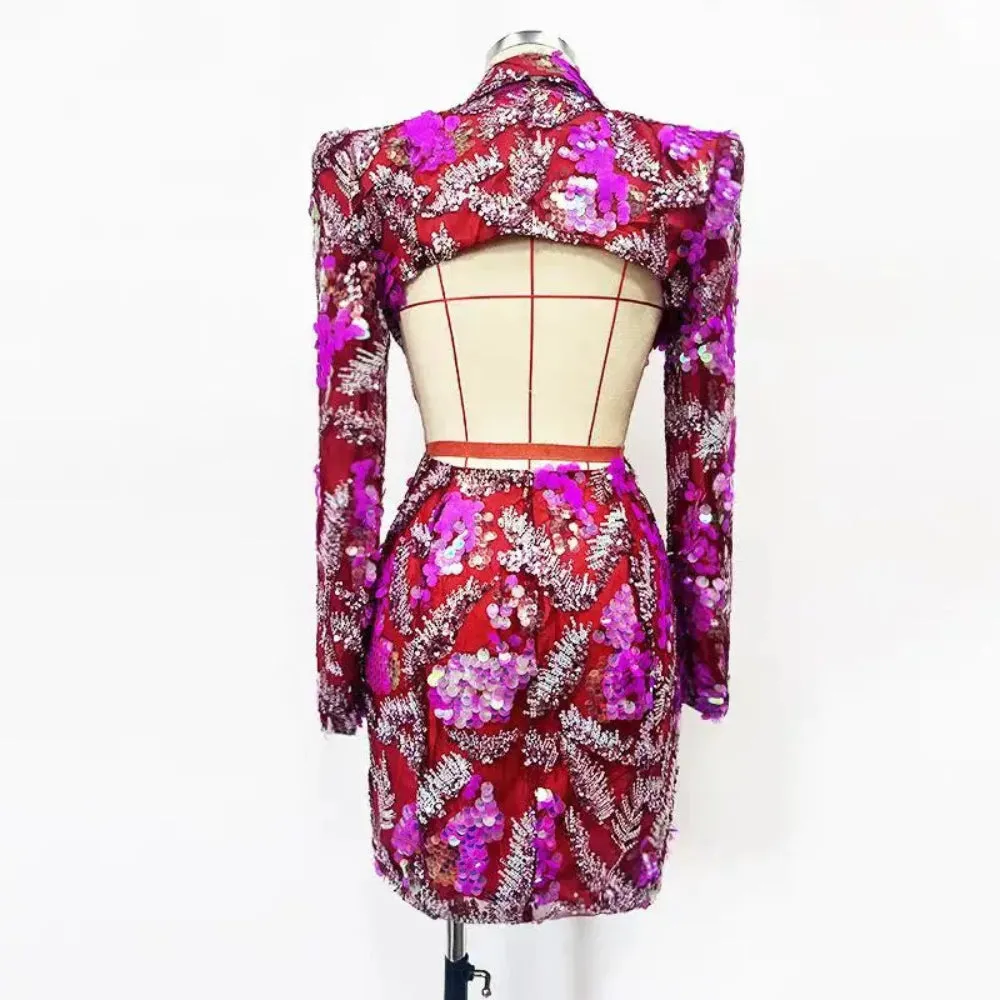 Trend4us Sequin Embellished Glam Cutout Blazer Mini Dress
