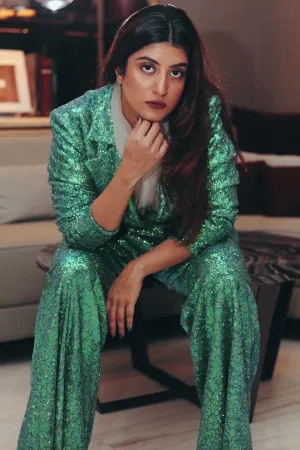 Trishala Sikka In  Green Sequined Blazer Set