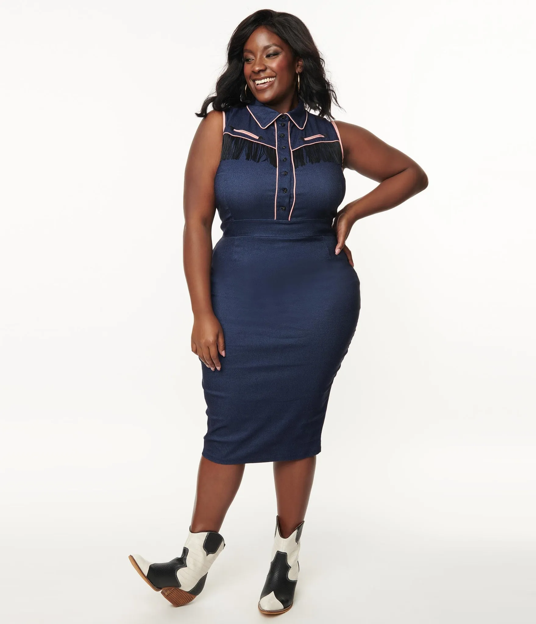 Unique Vintage Western Fringed Wiggle Dress