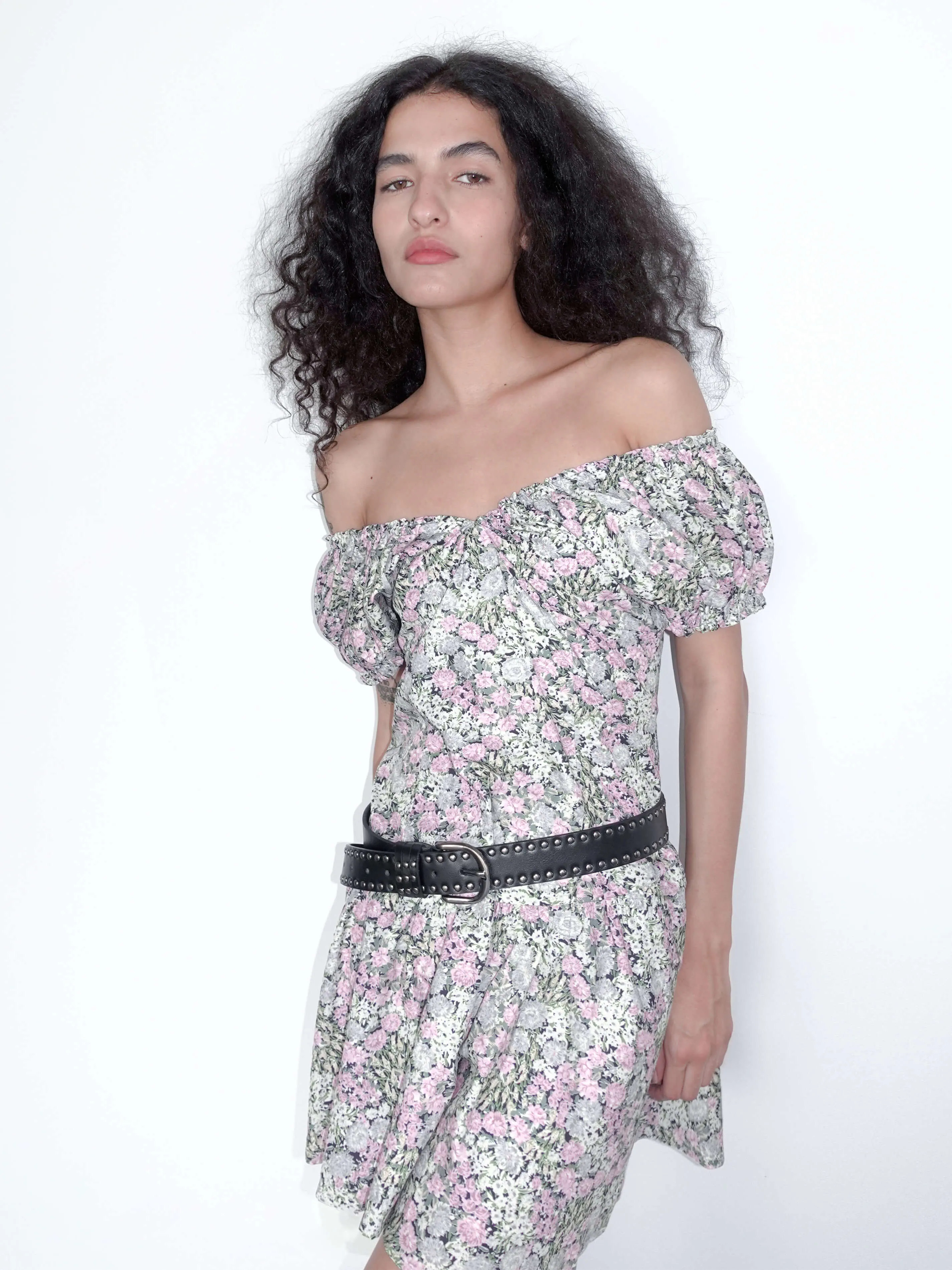 V-neck Puff Sleeve Floral Short Dress