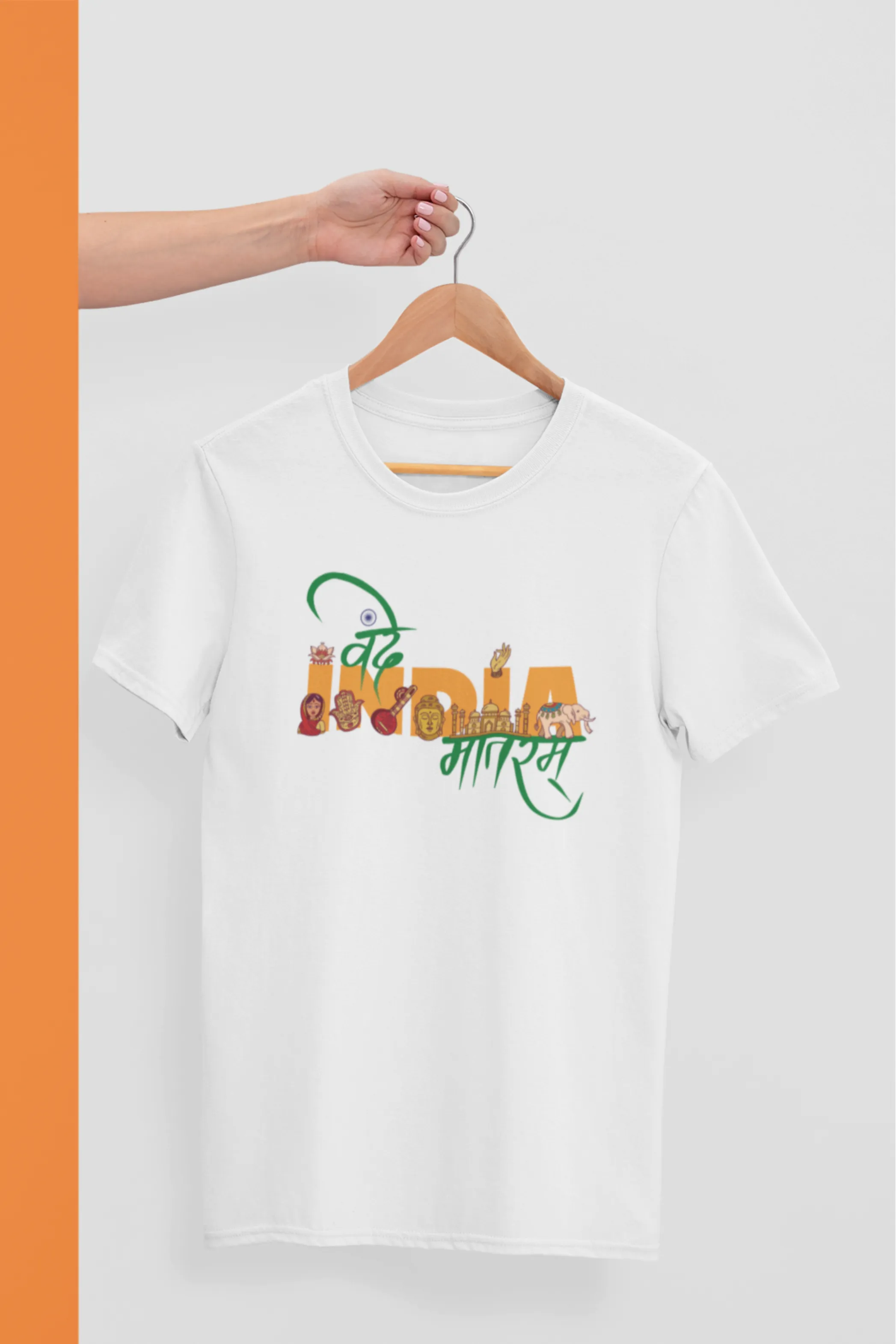 Vande Mataram In Monumental Style White Printed T-shirt for men