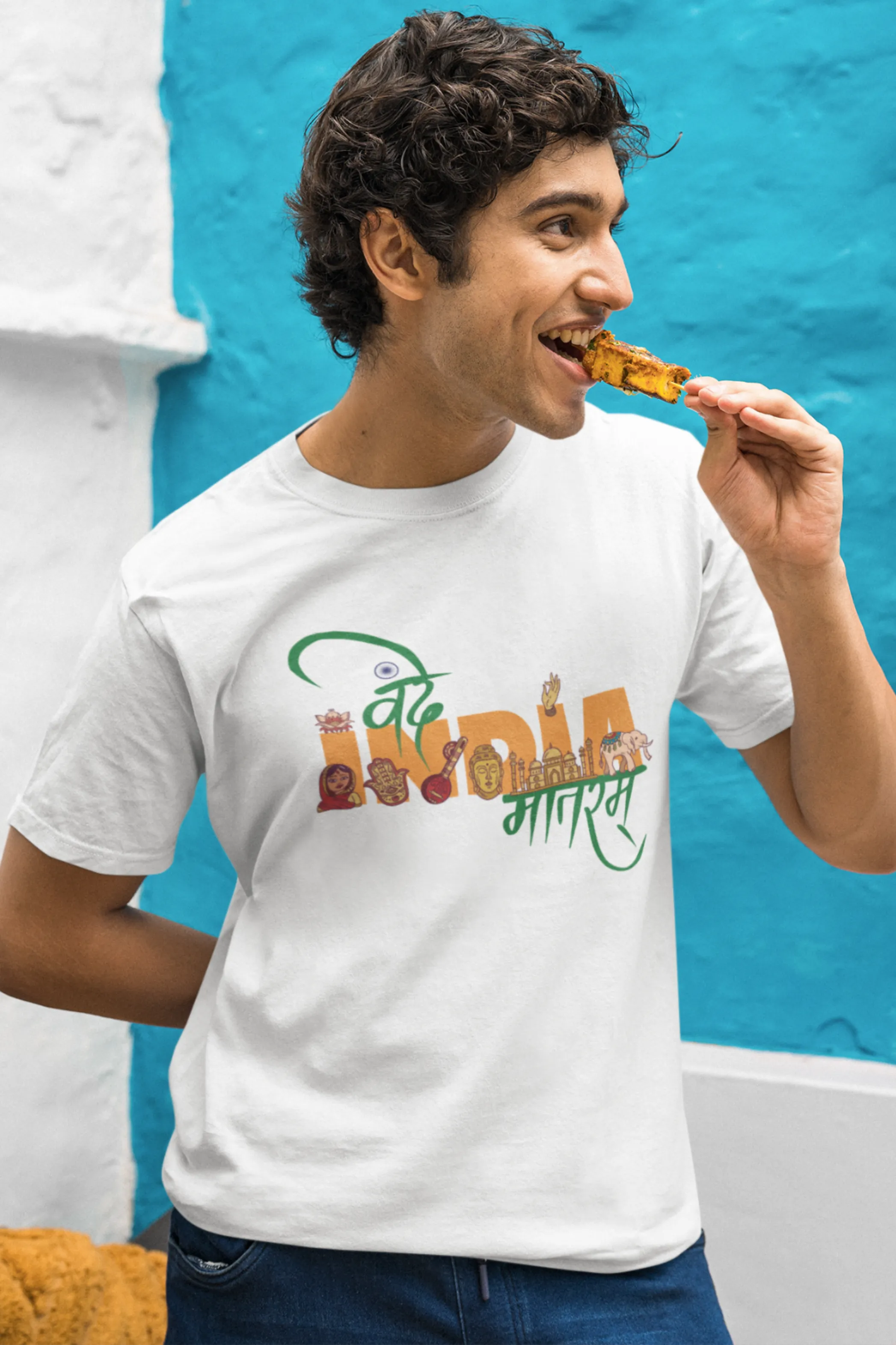 Vande Mataram In Monumental Style White Printed T-shirt for men