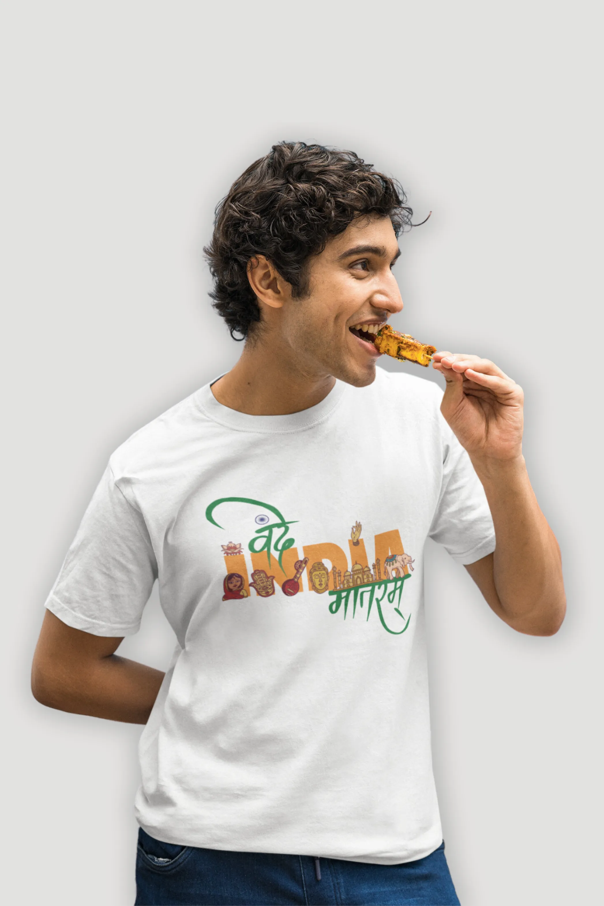 Vande Mataram In Monumental Style White Printed T-shirt for men