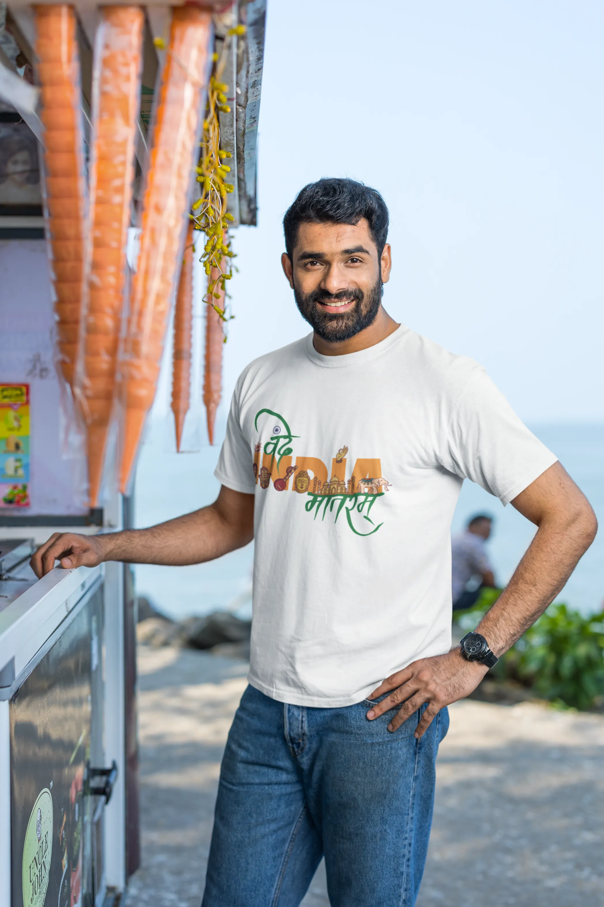 Vande Mataram In Monumental Style White Printed T-shirt for men
