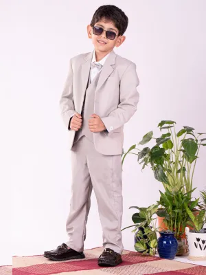 VASTRAMAY Boys' White And Gray Shirt Blazer Waist Coat And Pant