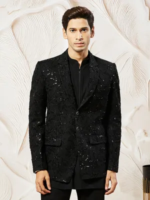 VASTRAMAY Men's Black Georgette Blazer