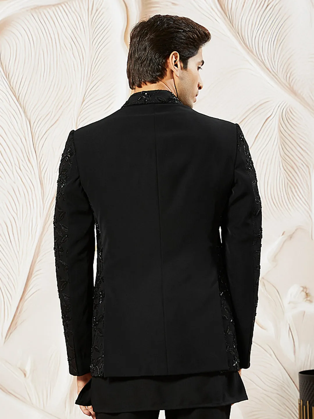 VASTRAMAY Men's Black Georgette Blazer