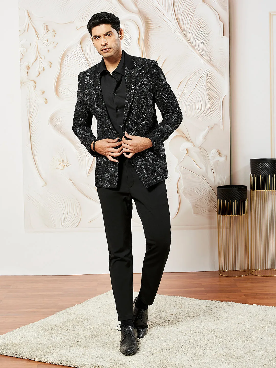 VASTRAMAY Men's Black Imported Suting Blazer