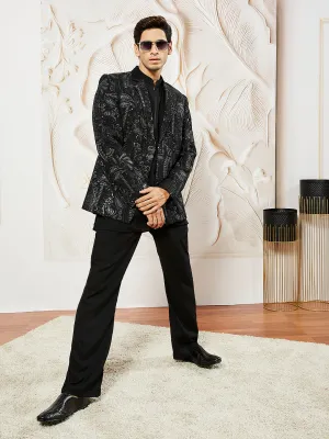 VASTRAMAY Men's Black Lycra Blazer,Kurta,Pant