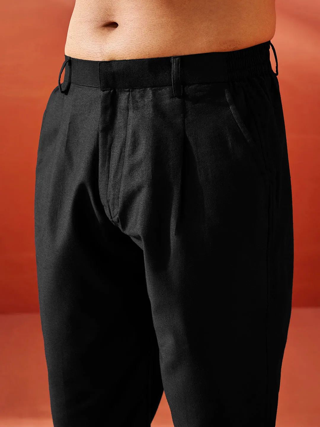 VASTRAMAY Men's Rust And Black Silk Blend Jodhpuri,Pyjama Set