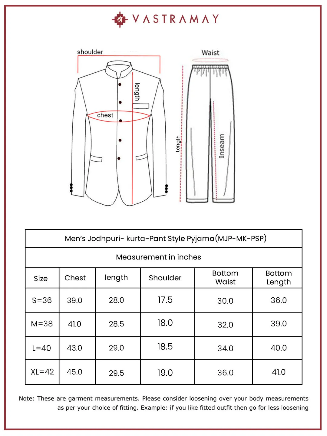 VASTRAMAY Men's Rust And Black Silk Blend Jodhpuri,Pyjama Set