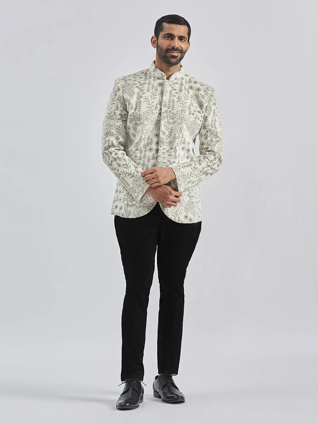 Vastramay Men's Velvet Embroidered Sequined Bandhgala Jodhpuri With Pant Style Pyjama