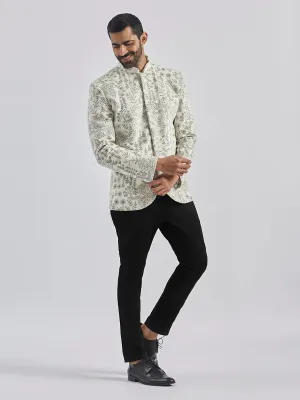 Vastramay Men's Velvet Embroidered Sequined Bandhgala Jodhpuri With Pant Style Pyjama