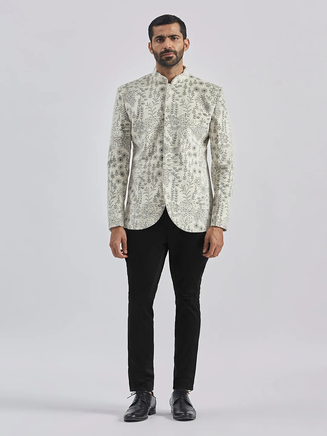 Vastramay Men's Velvet Embroidered Sequined Bandhgala Jodhpuri With Pant Style Pyjama