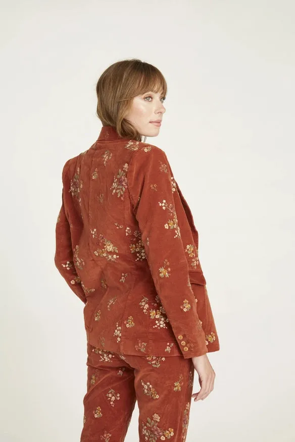 Velvet Blazer Jacket In Rust X Speck