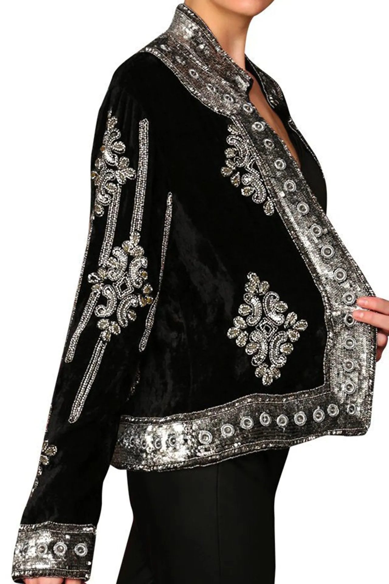 Velvet Sequin Jacket in Black