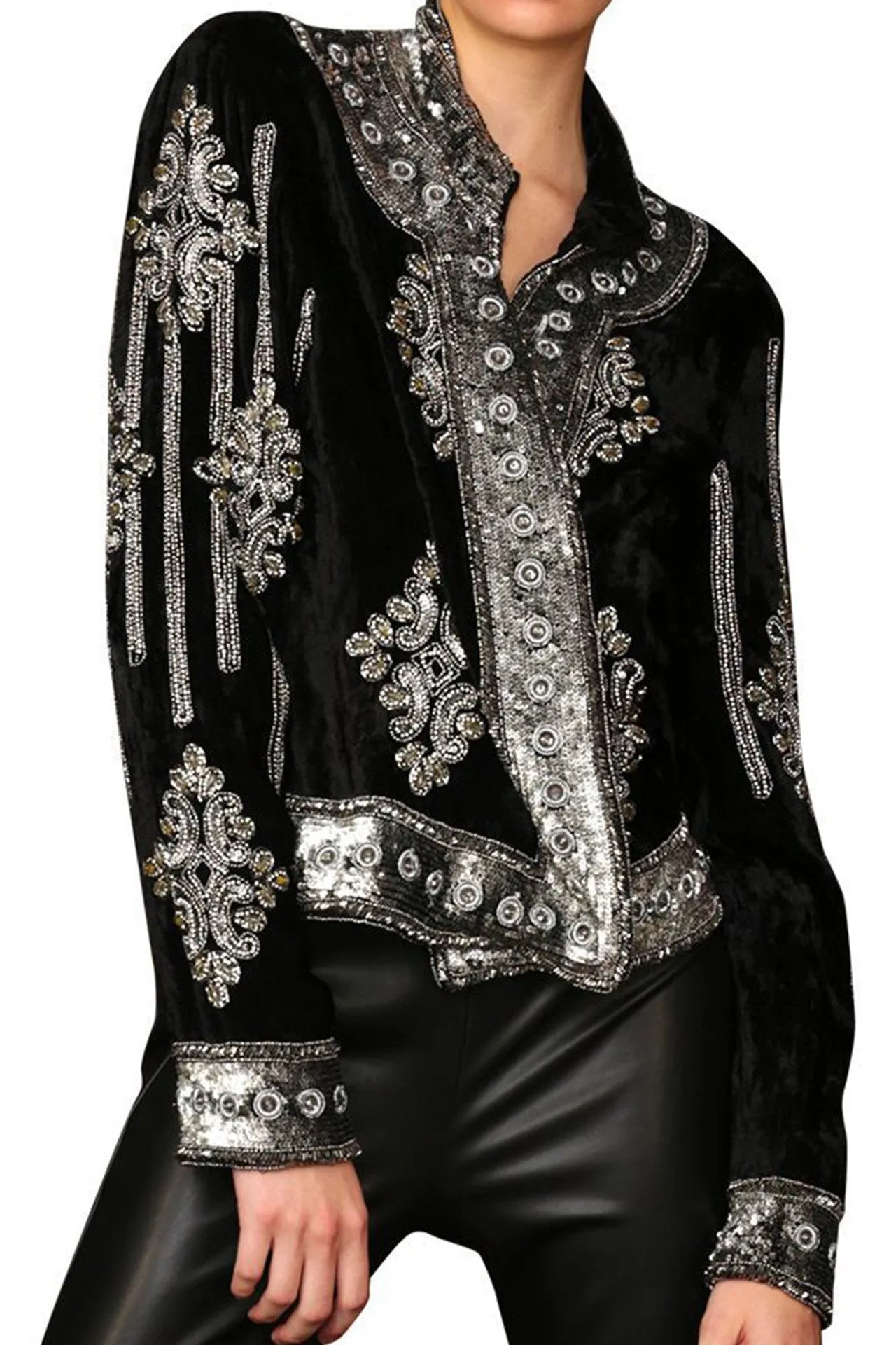 Velvet Sequin Jacket in Black
