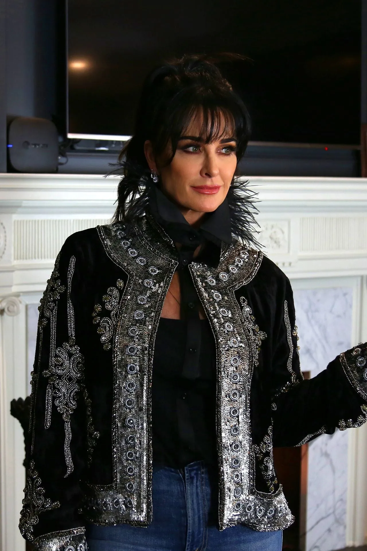 Velvet Sequin Jacket in Black