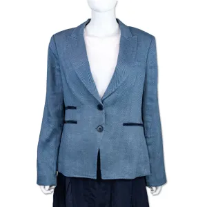 Veronica Beard Navy Chevron Print Linen Blend Blazer