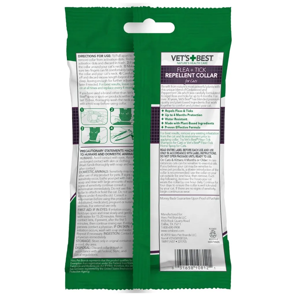 Vet's Best Flea   Tick Repellent Collar for Cats Plant Based Formula
