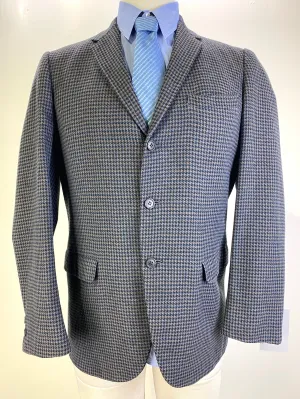 Vintage 1960s Men's Black/ Blue Houndstooth Blazer, 40T