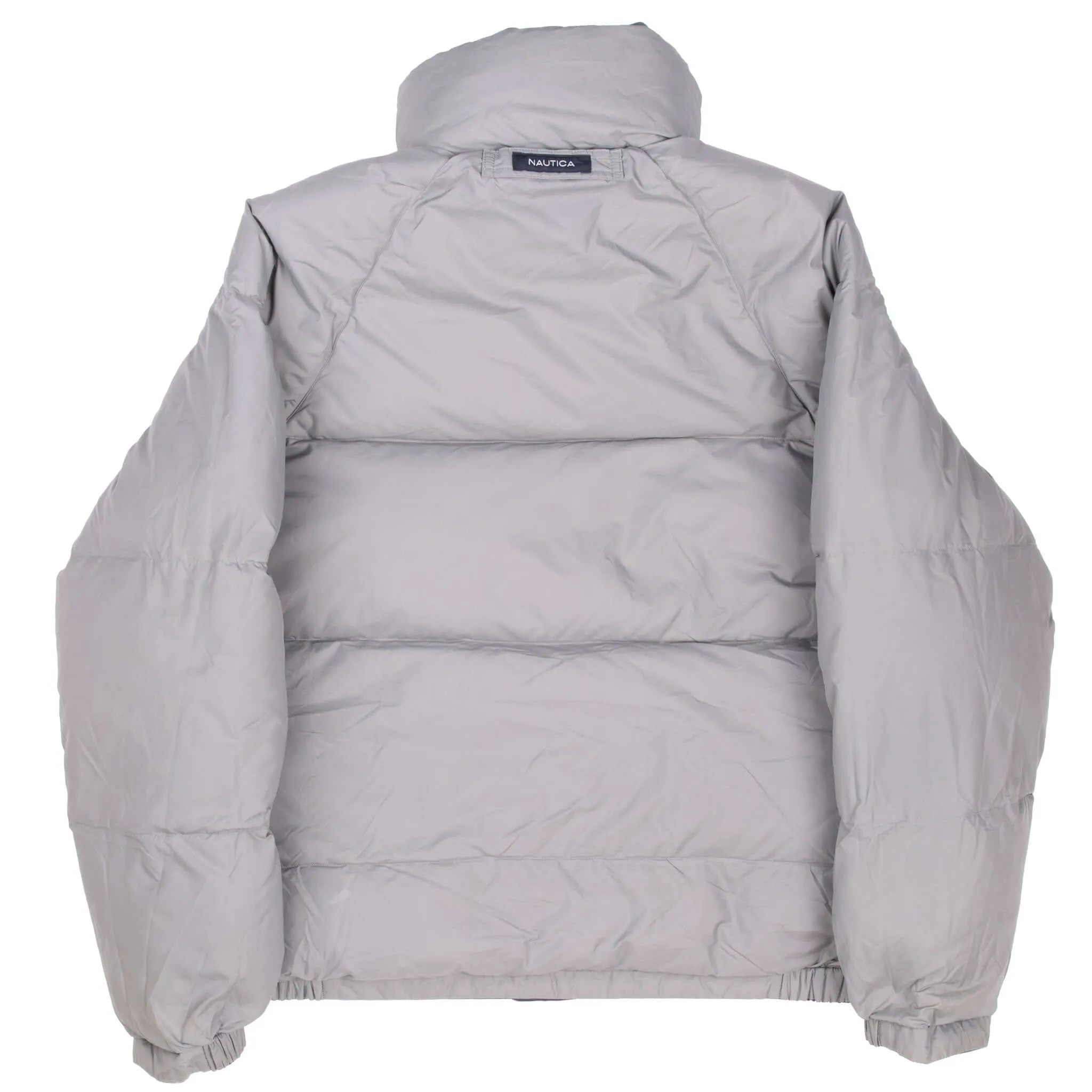 VINTAGE NAUTICA REVERSIBLE GREY PUFFER JACKET 1990S SMALL